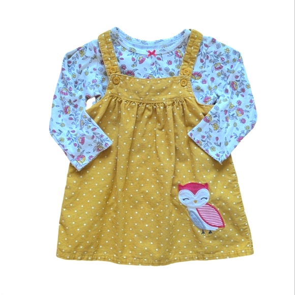 Carter's Corduroy Pinnie with Owl and Long Sleeve Floral Shirt - Size 24M - Picture 1 of 9